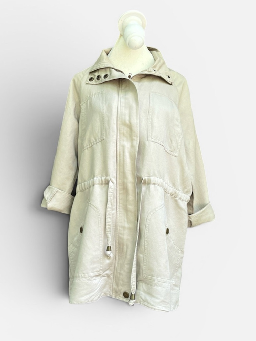 Joan Vass Linen Blend Lightweight Utility Jacket in Khaki Size Medium